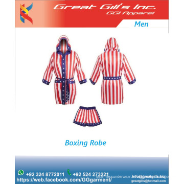 Robe de boxe drapeau subloimation personnalisée avec capuche et poches et robe de boxe en satin faite sur mesure courte MMA